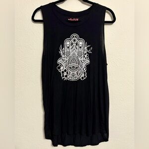 Miken Black Sleeveless Top with White Hamsa Design